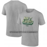 Canotte Manica Corta Milwaukee Bucks 2024 NBA Playoffs Grigio