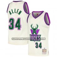 Canotte Milwaukee Bucks Ray Allen NO 34 Mitchell & Ness Chainstitch Crema