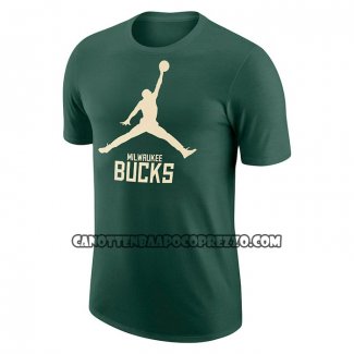 Canotte Manica Corta Milwaukee Bucks Essential Jumpman Verde