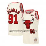 Canotte Chicago Bulls Dennis Rodman NO 91 Mitchell & Ness Chainstitch Crema