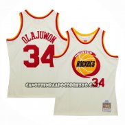 Canotte Houston Rockets Hakeem Olajuwon NO 32 Mitchell & Ness Chainstitch Crema