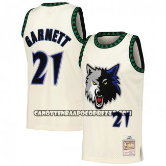 Canotte Minnesota Timberwolves Kevin Garnett NO 21 Mitchell & Ness Chainstitch Crema