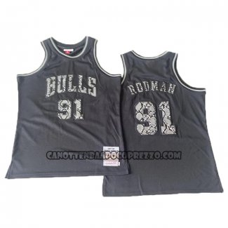 Canotte Chicago Bulls Dennis Rodman NO 91 Mitchell & Ness 1997-98 Nero1