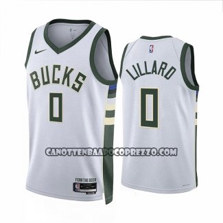 Canotte Milwaukee Bucks Damian Lillard NO 0 Association 2022-23 Bianco