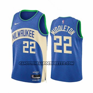 Canotte Milwaukee Bucks Khris Middleton NO 22 Citta 2023-24 Blu