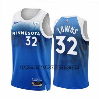 Canotte Minnesota Timberwolves Karl-Anthony Towns NO 32 Citta 2023-24 Blu