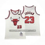 Canotte Chicago Bulls Michael Jordan NO 23 Mitchell & Ness Chainstitch Crema