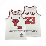 Canotte Chicago Bulls Michael Jordan NO 23 Mitchell & Ness Chainstitch Crema