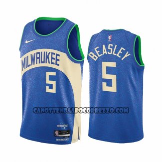 Canotte Milwaukee Bucks Malik Beasley NO 5 Citta 2023-24 Blu