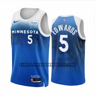 Canotte Minnesota Timberwolves Anthony Edwards NO 5 Citta 2023-24 Blu