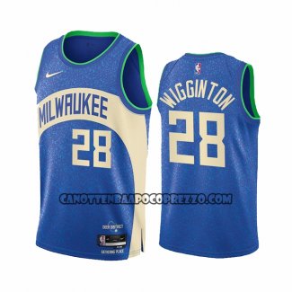 Canotte Milwaukee Bucks Lindell Wigginton NO 28 Citta 2023-24 Blu