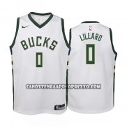 Canotte Bambino Milwaukee Bucks Damian Lillard NO 0 Association 2022-23 Bianco