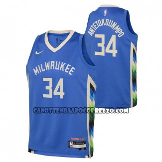 Canotte Bambino Milwaukee Bucks Giannis Antetokounmpo NO 34 Citta 2022-23 Blu