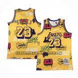Canotte Los Angeles Lakers LeBron James Slap Sticker Mitchell & Ness 2018-19 Giallo